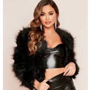 Modern Chic Black Fur Cropped Bomber Jacket Coat